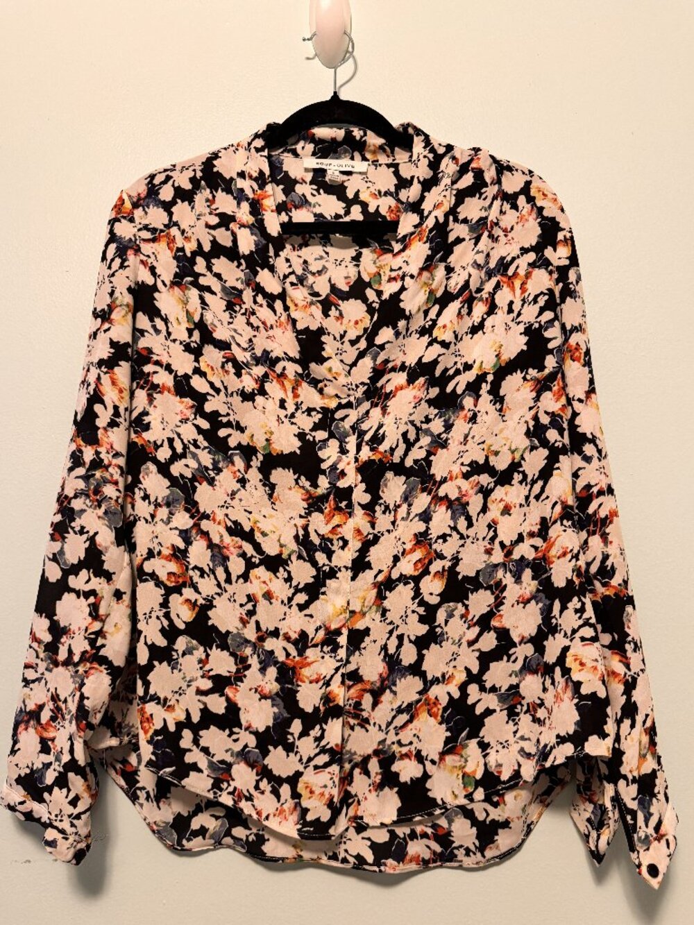 Rose + Olive Abstract Floral Button-Front Blouse – Size Small - JK0482